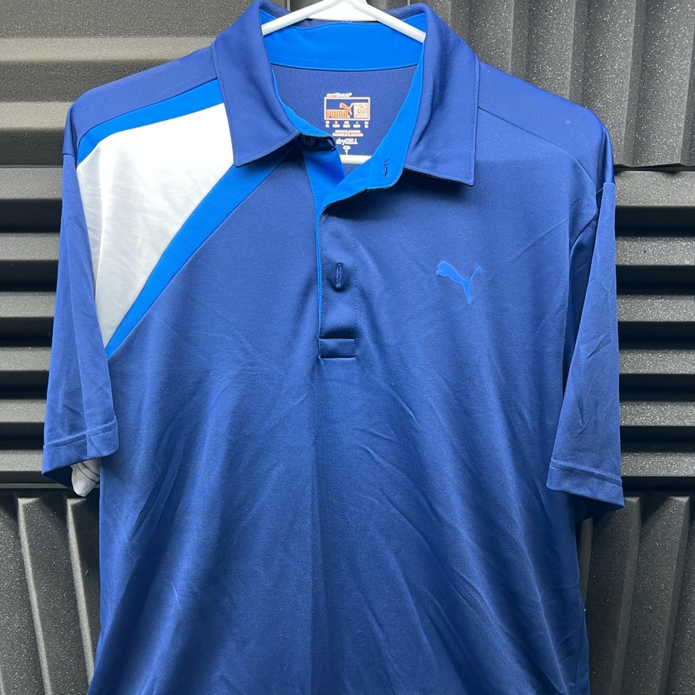 Puma Golf Polo Shirt XL Dry Cell Blue / White
